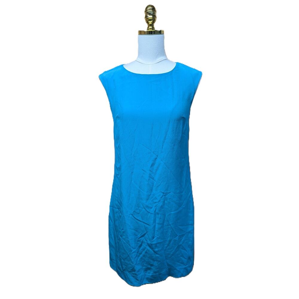 Cynthia Rowley Womens Sz 2 Blue Cyan 100% Silk Sleeveless bright shift Dress